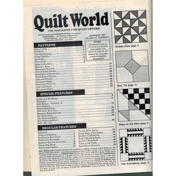 QUILT WORLD AUGUST 1987 Volume 12, Number 4 House of White Birches - Picture 2 of 2